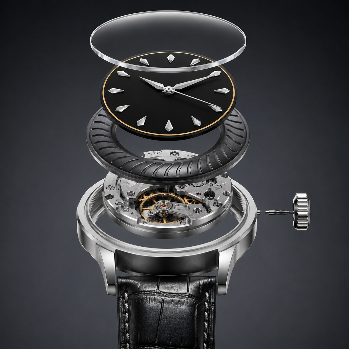 Dome Ripples of Time Black Enamel Black Gold