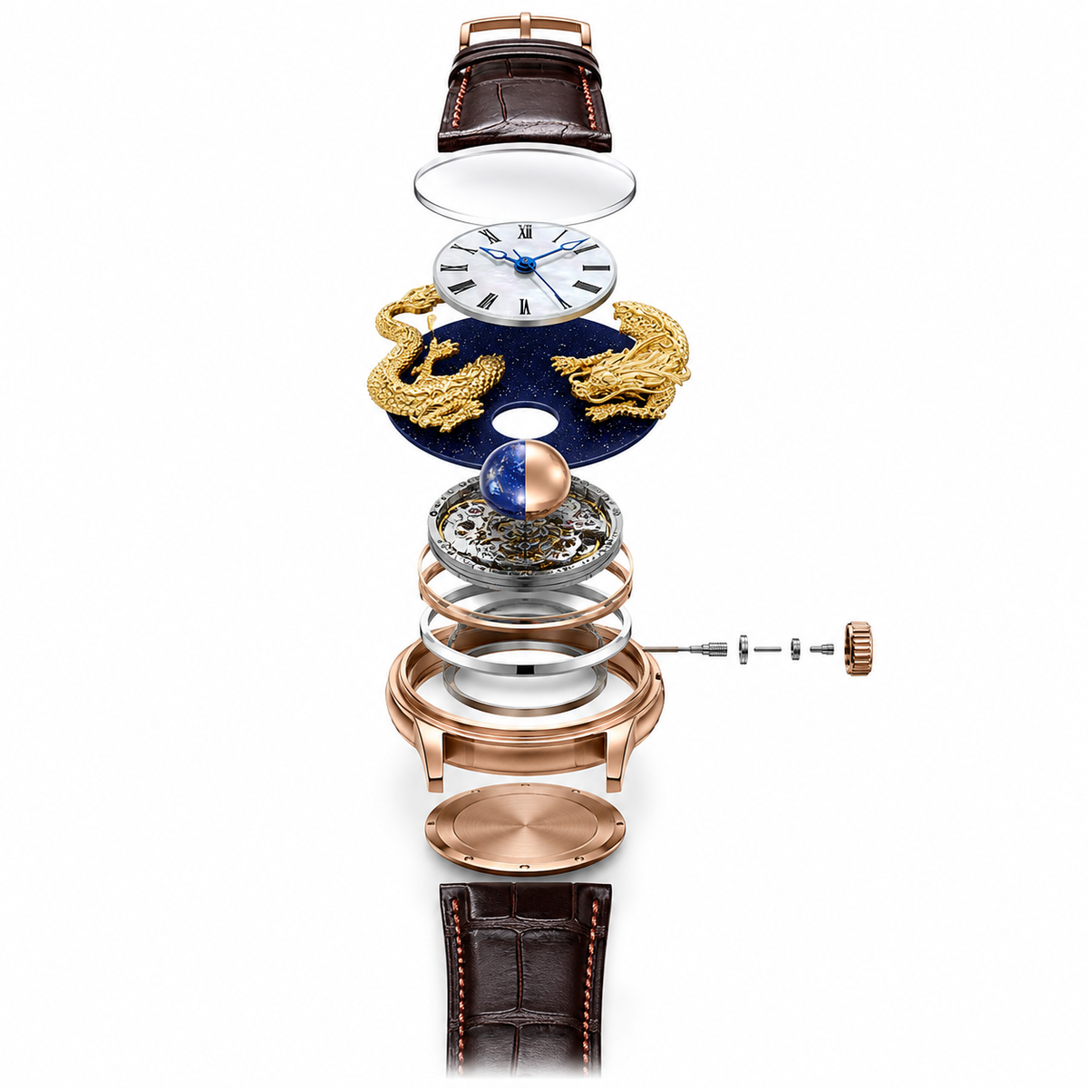 Gold Dragon Watch – Luxury Moon Phase Mechanical Caliber
