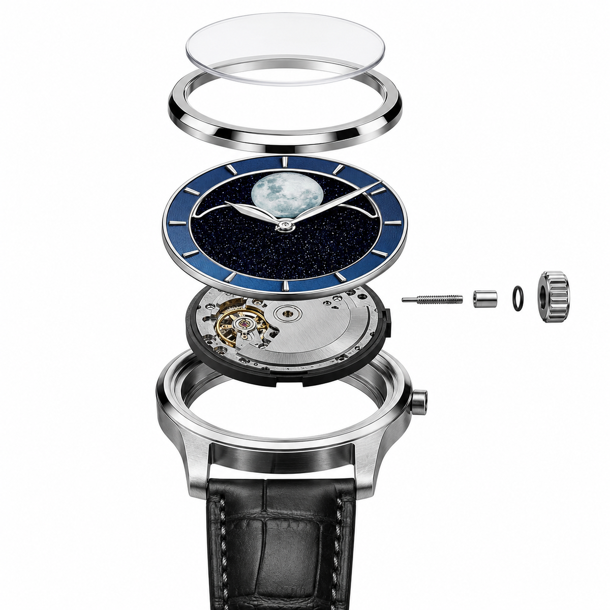Moonphase Aventurine Watch | High-Beat Mechanical OEM Factory