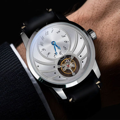 Silver Dial Golden Escapement Mechanical Watch
