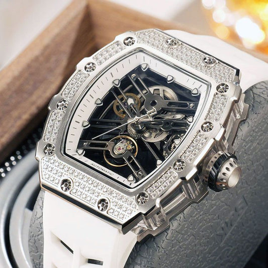 Custom Iced-Out Tonneau Watches | Skeleton Movement OEM
