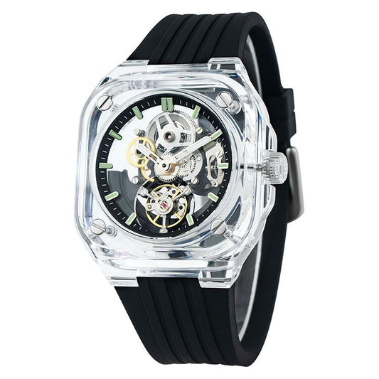 Square Transparent Mechanical Watch | In-House Skeleton OEM