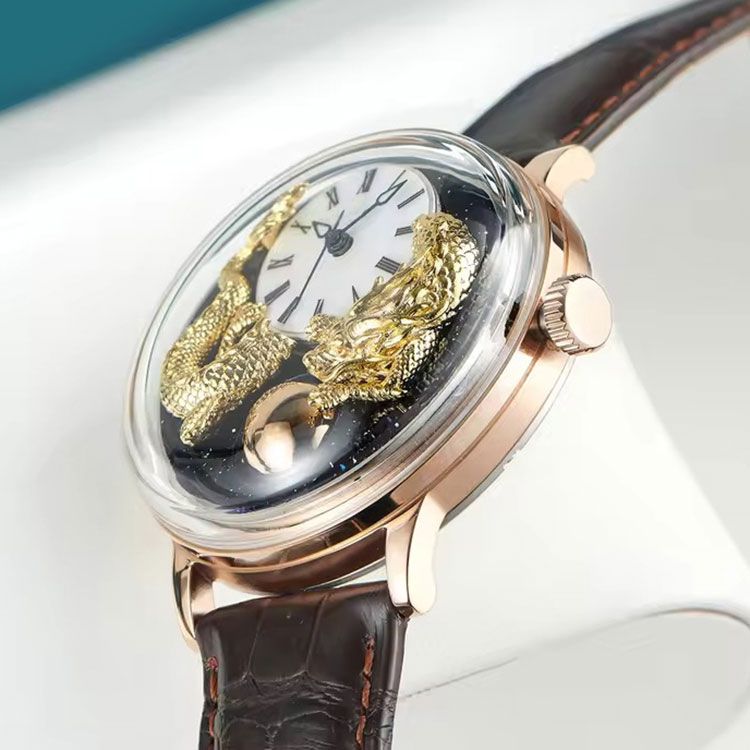 Gold Dragon Watch – Luxury Moon Phase Mechanical Caliber